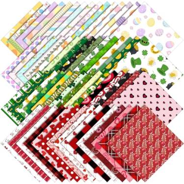 Imagem de Moukeren 120 peças 25 x 25 cm romântico dia dos namorados Páscoa Dia de São Patrício quadrados de tecido de algodão para estofamento conjunto de tecidos artesanais quadrados quadrados de retalhos para