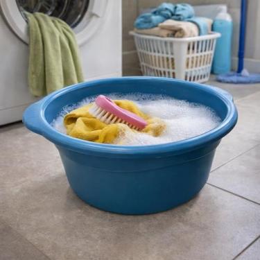 Imagem de Bacia Plástica Grande Redonda Azul, Polipropileno Preto, 35 Litros, 51 cm Diâmetro x 22 cm Altura, para Lavanderia, Armazenamento, Limpeza Doméstica e Comercial