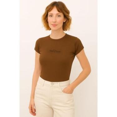 Imagem de T-Shirt Feminina Manga Copinho Polo Wear Marrom Medio-Feminino