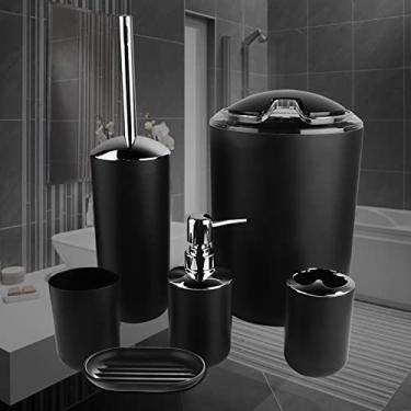 Imagem de Phefop Conjunto de Acessórios de Banheiro de 6 Peças, Conjuntos de Acessórios de Banheiro Porta Escova de Dentes, Caneca de Enxágue, Dispensador de Sabonete, Saboneteira, Porta Escova de Vaso (Preto)