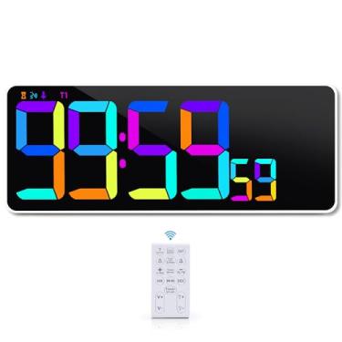 Imagem de KMMKGG Temporizador digital de LED grande de 34,8 cm (13 cm), 11 mudanças de cor, temporizador de contagem para cima e para baixo com controle remoto, relógio de parede com brilho ajustável para casa