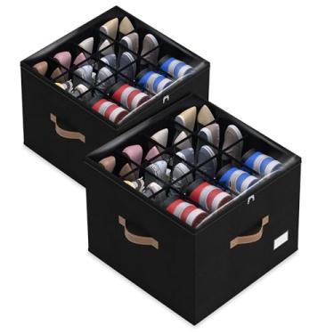 Imagem de Vincona Organizador de sapatos para armário, pacote com 2 caixas de armazenamento de sapatos, recipientes dobráveis com capa transparente e alças resistentes, sapateira para armazenamento de armário