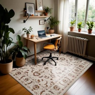 Imagem de 1 Tapete Escritório Grande Antiderrapant 200x250 Js Do Pe Vr (M03 Creme Cotton Bege - Classico Floral Flores Medalhão)