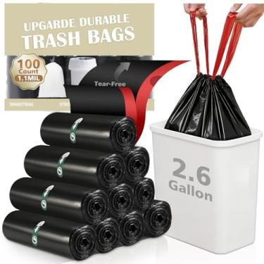 Imagem de 100 unidades, saco de lixo de 6 litros, sacos de lixo pequenos com cordão, sacos de lixo grossos pré-separados, forros de lixo, adequado para banheiro, cozinha, quarto, escritório (preto)