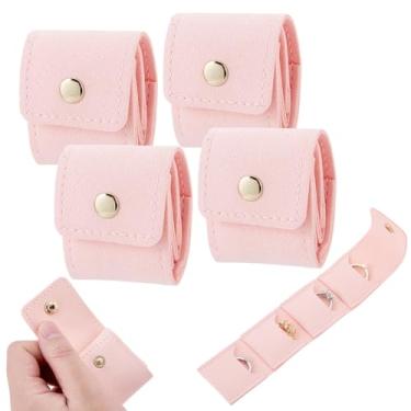 Imagem de DELORIGIN 4 peças mini estojo de joias de viagem de couro com 4 bolsos bolsa de joias com fecho de pressão dourado dobrável pequena bolsa de joias de viagem organizadora para anéis, colares, brincos