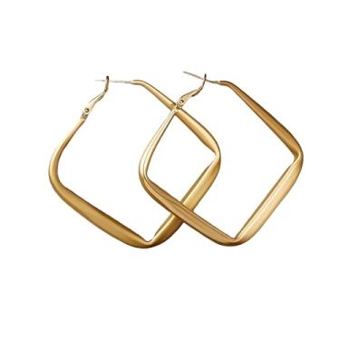 Imagem de Topty Brincos quadrados para mulheres, vintage, grande, geométrico, quadrado, argola, hipoalergênico, leve, moderno, banhado a ouro 14 K, joias para presentes, Large, Metal, Sem pedra preciosa