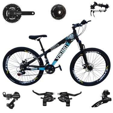 Imagem de Bicicleta 26 VikingX T25 24v Cubo Catraca K7 e Componentes Shimanos Pneu Aro 26 Balão Preto-Unissex