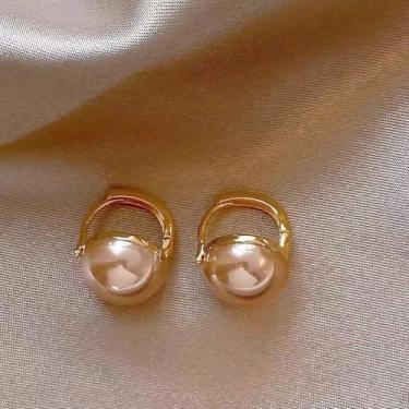 Imagem de Brincos de champanhe banhados a ouro, modernos, minimalistas, design de pérola, para mulheres, uso diário, festas noturnas, joias leves, brinco, presente para ela, 2inch, Cobre, Sem pedra preciosa