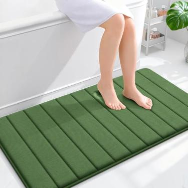 Imagem de OLANLY Tapete de banho listrado de espuma viscoelástica 111 x 61 cm, tapetes absorventes super macios, secagem rápida, tapetes de chuveiro laváveis na máquina, tapete de banho, acessórios de decoração