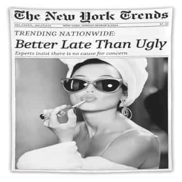 Imagem de New York Trends Wall Art Preto e Branco Jornal Better Late Than Ugly Tapeçaria de Parede Funky Feminist Tapeçarias Modernas Decoração de Parede Faculdade para Bar Carrinho Menina Dormitório Tapeçaria