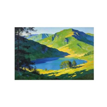 Imagem de BMZFYBS Impressão em tela de paisagem de arte de parede - Pintura de decoração de lago de montanha - Imagens para sala de estar quarto 30 x 45 cm 12 x 18 pol sem moldura