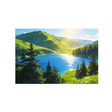 Imagem de BMZFYBS Impressão em tela de paisagem de arte de parede - Spring Mountain Lake - Pintura de decoração - Imagens para sala de estar quarto 50 x 75 cm 20 x 30 pol sem moldura