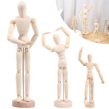 Imagem de Pacote com 3 juntas de corpo flexíveis de manequim de madeira para artista, manequim de madeira de 14 cm, 20 cm e 30 cm de altura com suporte, modelo de fantoche de figura humana para desenho, pintura