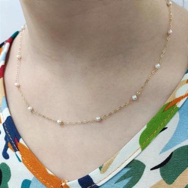 Imagem de Colar Infantil de Ouro 18k com Pérolas Naturais Espaçadas - 32cm - no-