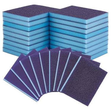 Imagem de BENECREAT 18 peças de almofadas de lixa de espuma azul, 9 estilos de esponja de lixa úmida e esponja de lixa de drywall, azul escuro profissional reutilizável para polimento de móveis de carro (12 x
