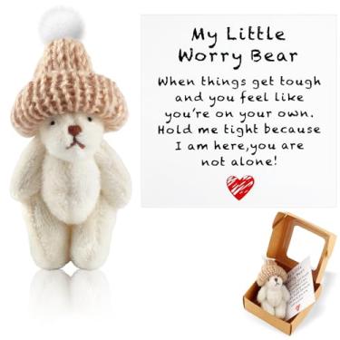 Imagem de Handmade Mini Plush Teddy Bear in Box My Little Worry Bears with a Hat Positive Pocket Bear with Encouragement Card Soft Adorable Hug Plush Cute Inspirational Support Gifts for Lovers Family Friend