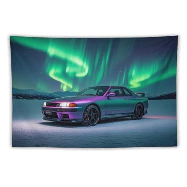 Imagem de HouLaiZhe JDM Tapeçaria de carro clássica retrô Jdm R32 Aurora para pendurar na parede quarto decoração de casa tapeçarias estética piquenique decoração de parede arte de parede para dormitório sala