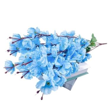 Imagem de Buquê de Flor de Pêssego Artificial com 7 Ramificações, Arranjo Decorativo Realista para Decoração de Casa e Ambientes Internos(1 unidade,Azul claro)