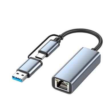 Imagem de Adaptador de porta dupla USB C e USB A para RJ45 Gigabit Ethernet, adaptador de rede USB 3.0/3.1 de 1000 Mbps para laptop, PC, MacBook, Switch, TV Box, Plug and Play