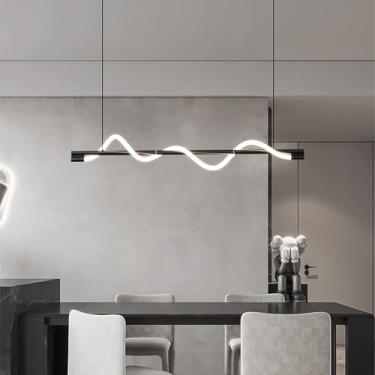 Imagem de Luminária pendente LED com controle remoto, dimerizável, ideal para cozinha, sala de jantar, escritório ou bar. Design linear e altura ajustável. (Preto)