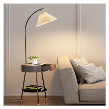 Imagem de KEG801302 Luminária de chão moderna com mesa, luminária de piso com gaveta, mesa lateral com porta de carregamento USB, mesa de cabeceira moderna para sala de estar, quarto, quarto de hóspedes, luz