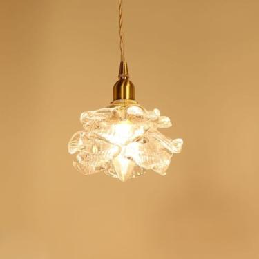 Imagem de Luminária pendente para mesa de jantar, com corpo em metal latão e vidro, cúpula de vidro em formato de bola, soquete E14, ideal para sala de estar, quarto infantil, sala de jantar, restaura