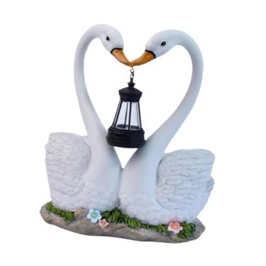 Imagem de IEUDNS Estátua de cisne para jardim, ornamento com luzes solares, artesanato moderno, escultura em resina para quintal, pátio ou jardim.