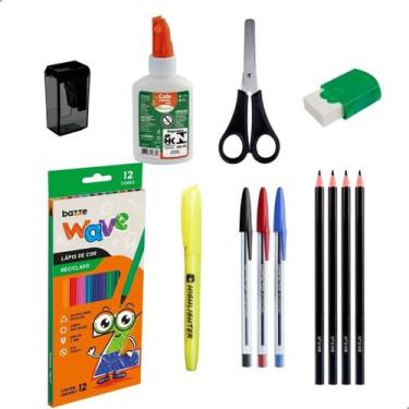 Imagem de Kit Material Escolar Lapis De Cor Canetas Marcador Cola Tesoura E Mais