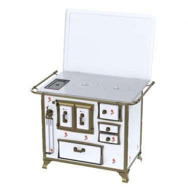 Imagem de Fogão a Lenha N 2 Renaissance Chapa de Aluminio Branco Flor Cald Saida Esquerda