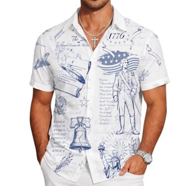 Imagem de SAMDIPLUS Camisas masculinas havaianas, camisas casuais com botões com estampa Dia da Independência, novidade de festa de verão na praia, camisas de manga curta