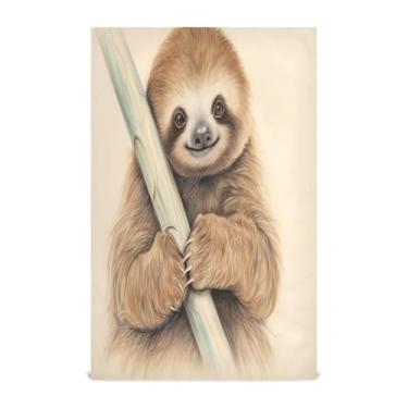 Imagem de Wassud Toalhas de cozinha preguiça no galho (2) panos de prato de cozinha 1 pacote panos de prato macios com laço para pendurar toalha de mão de secagem rápida super absorvente toalhas de chá de mesa