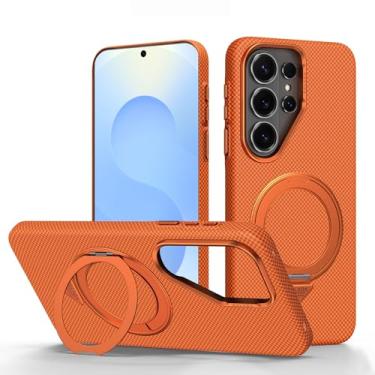 Imagem de LYJSMGZ Capa à prova de choque para Samsung Galaxy S26 Ultra/S26 Plus/S26, capa de textura de fibra de carbono fosca com sucção magnética, leve, fina, antiderrapante, laranja, S26