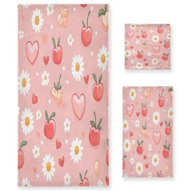Imagem de xigua Lindo conjunto de toalhas de banheiro com flores de cerejeira e margarida absorvente toalha de banho macia de 3 peças toalha de mão toalhas decorativas para banheiro, academia, hotel, praia