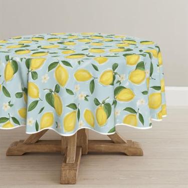 Imagem de Horaldaily Toalha de mesa redonda de verão, 228 x 224 cm, azul limão, jasmim, amarelo, lavável, capa de mesa sazonal para decoração de festa, piquenique, jantar