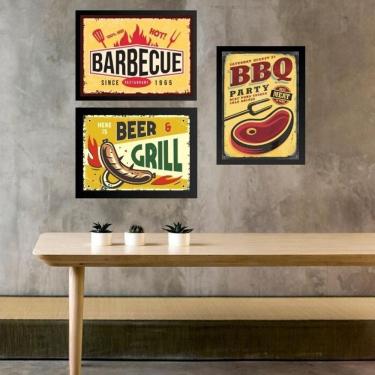 Imagem de Kit 3 Quadros Placas Vintage Churrasco 24X18Cm