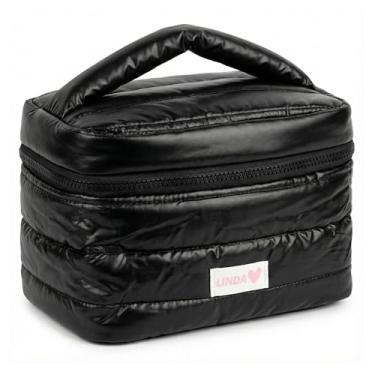 Imagem de Frasqueira Necessaire Puffer Premium Organizadora de Maquiagem e Viagem - Bolsa de Cosméticos Feminina Grande Capacidade Acolchoada - Design Moderno (Preto)