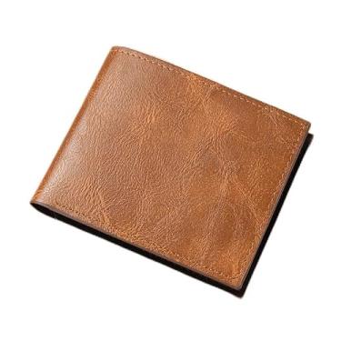 Imagem de Carteira masculina retrô curta com dobra dupla - poliuretano ultrafino de 0,6 cm, 4 compartimentos para cartões e 2 compartimentos para dinheiro, leve de 50 g (preto, marrom escuro, marrom claro
