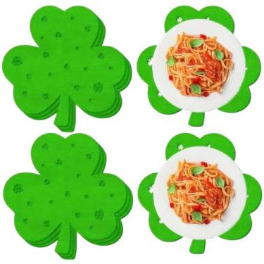 Imagem de Jogo americano de trevo verde do dia de São Patrício, conjunto de 8, tapetes irlandeses em formato de trevo da sorte para decoração de mesa de cozinha de férias irlandesas de primavera