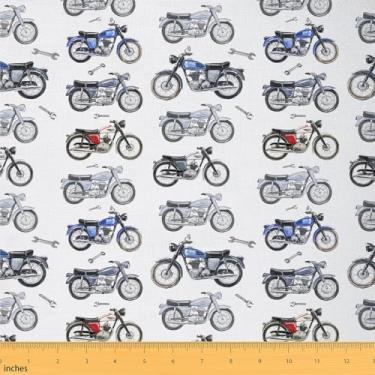 Imagem de Erosebridal Tecido vintage da The Yard para crianças, adolescentes e adultos, tecido de estofamento retrô para meninos e homens, pais, motocicletas para costura acolchoada, decoração preta vermelha