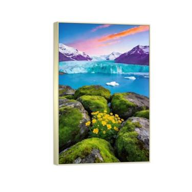 Imagem de Impressão em tela de paisagem pronta para pendurar - neve montanha lago - pintura de arte de parede - decoração moderna para casa quadro prata 20 x 30 cm 8 x 12 pol