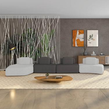 Imagem de Sofá 4 Lugares Orgânico com Chaise e 3 Módulos Berlim Bouclê Cinza Claro/Grafite K01 - D'Rossi