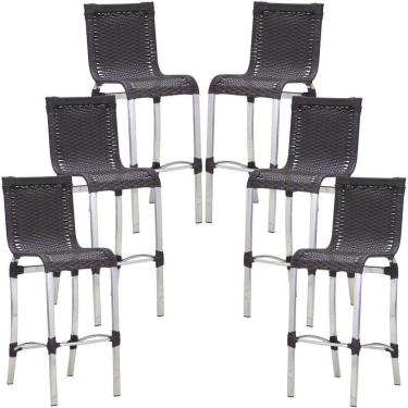 Imagem de Conjunto De 6 Banquetas Haiti Em Alumínio Para Cozinha Trama Preto