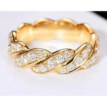 Imagem de Anéis de zircônia cúbica branca folheados a ouro para mulheres retrô estilo cortês joias femininas joias finas para casais namoro decoração para formatura, 9, Liga de aço, Zircônia cúbica