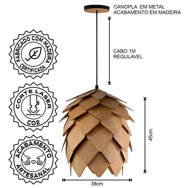 Imagem de Lustre Pendente Em Madeira - Lupulo Grande Jequetiba