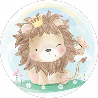 Imagem de Painel de Lona Redondo Leãozinho Aquarela Rei da Selva - Fabrika De fe