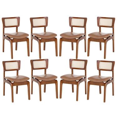 Imagem de Kit 8 Cadeiras De Jantar Portugal Em Madeira Imbuia Com Tela Rattan Impermeável Caramelo L85