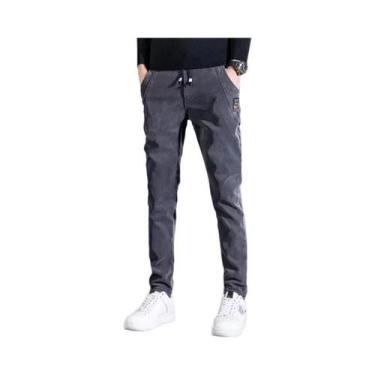Imagem de Calças Jeans Masculinas Cinza Com Cintura Elástica, Confortáveis E Tér