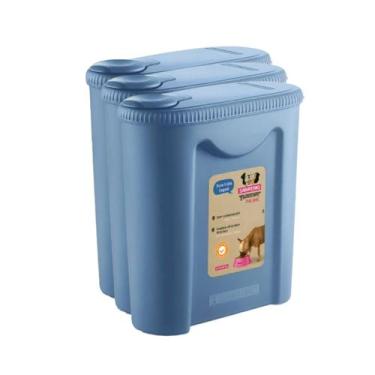 Imagem de Kit 3 Porta Ração Com Tampa Portátil cachorro cão gato azul - Sanremo