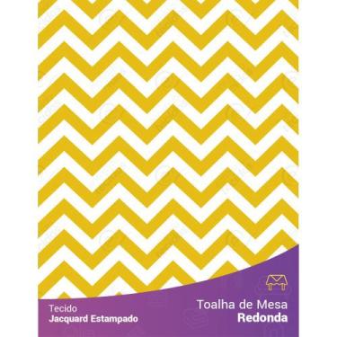Imagem de Toalha de Mesa Redonda em Tecido Jacquard Estampado Chevron Amarelo, 3