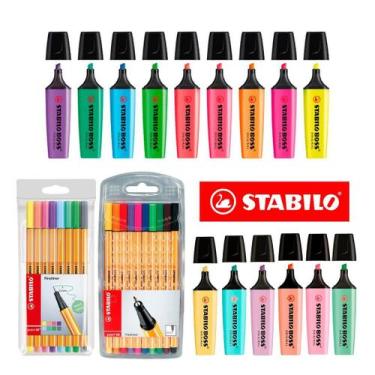 Imagem de Kit Marca Texto E Caneta Stabilo Cores Neon Pastel Original